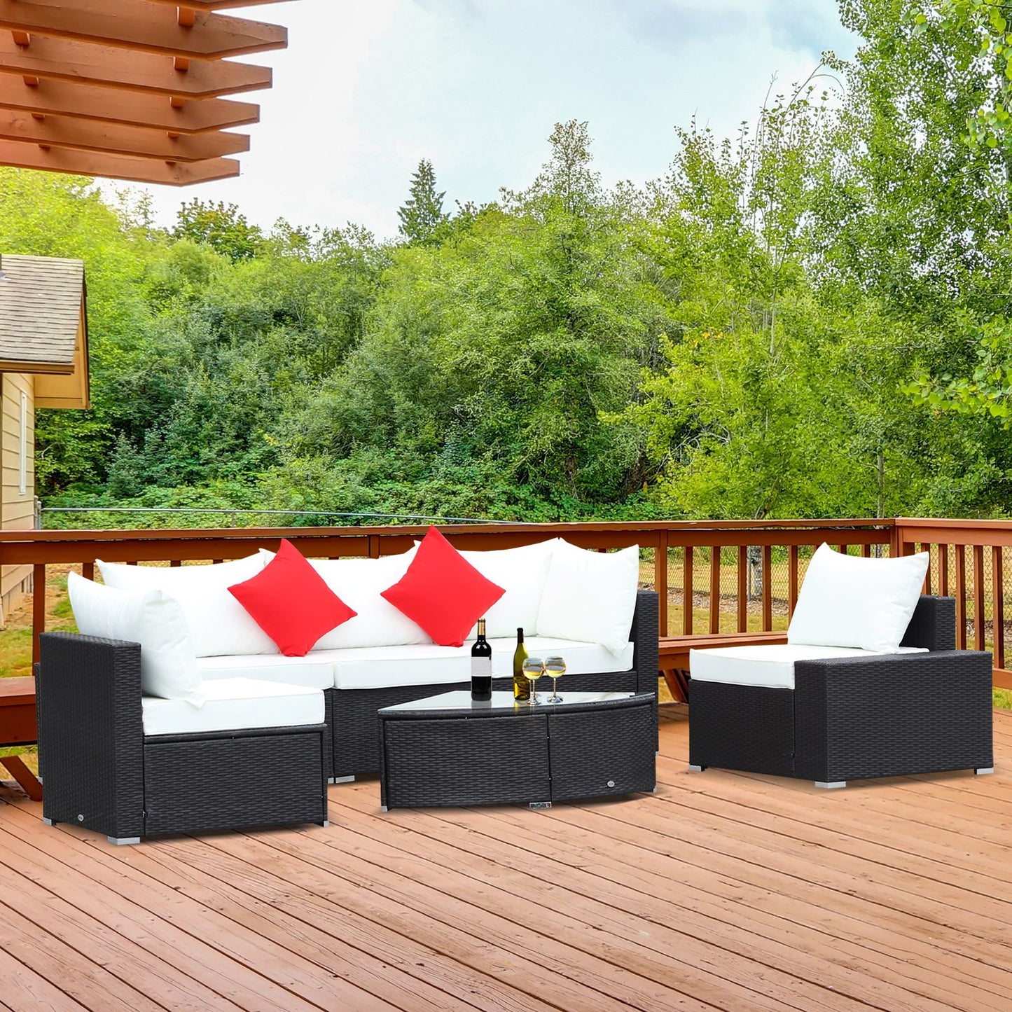 Outsunny 6 Piece Outdoor Wicker Furniture Set Patio Cushioned Rattan