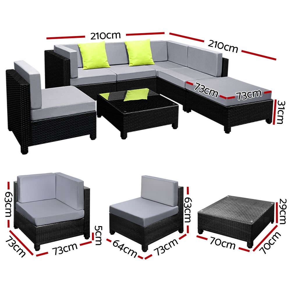 Sofa Set Outdoor Furniture Lounge Setting Wicker Couches 7PC