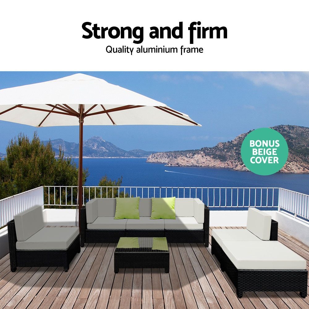 Sofa Set Outdoor Furniture Lounge Setting Wicker Couches 7PC