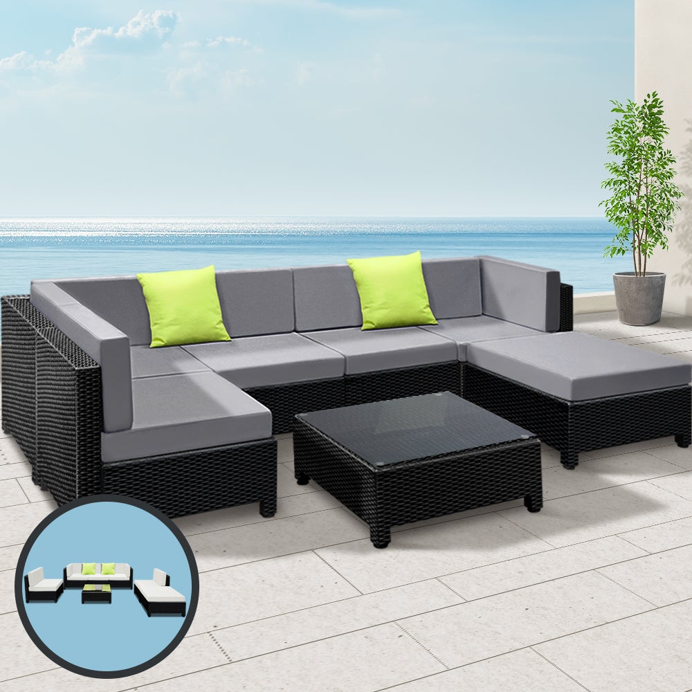Sofa Set Outdoor Furniture Lounge Setting Wicker Couches 7PC