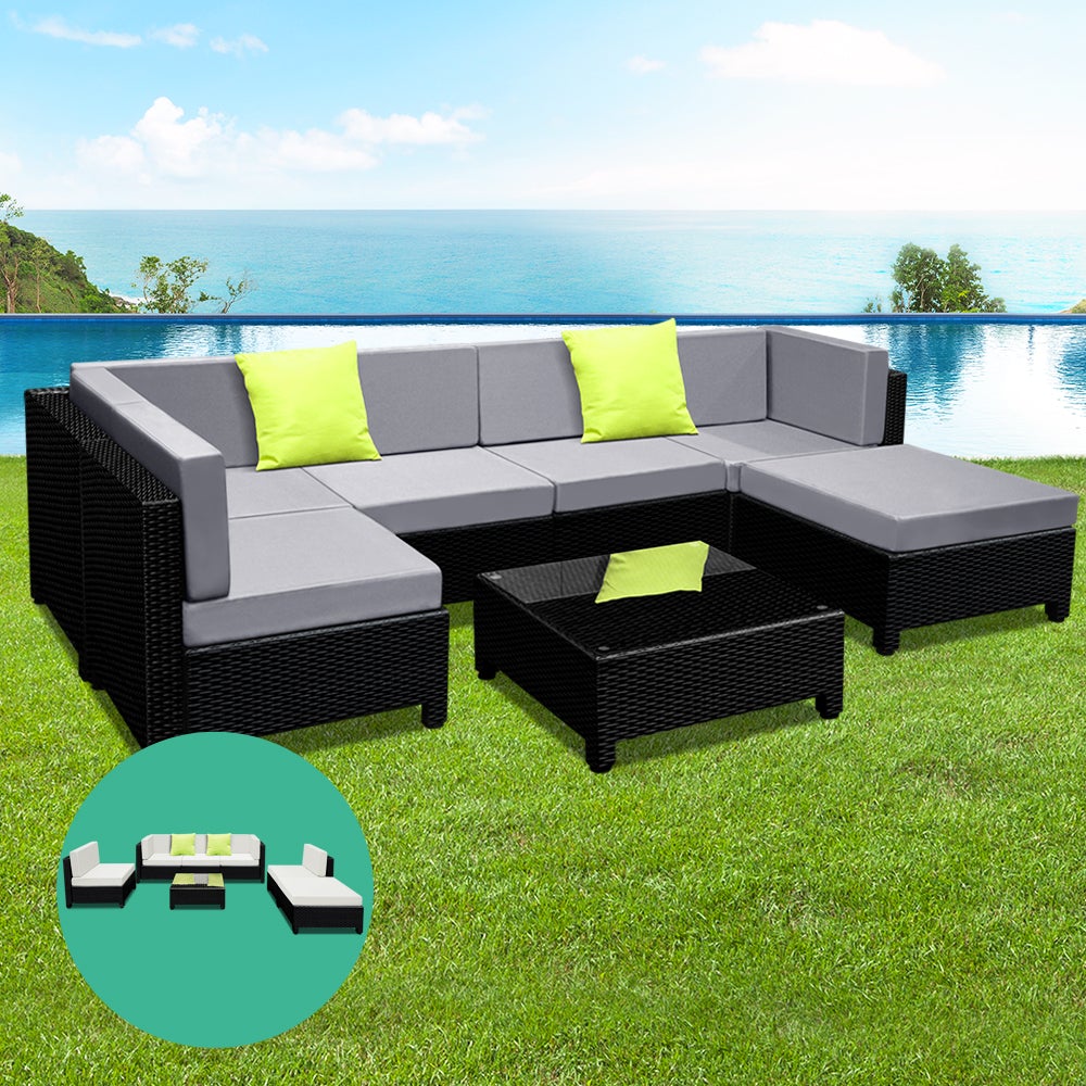 Sofa Set Outdoor Furniture Lounge Setting Wicker Couches 7PC