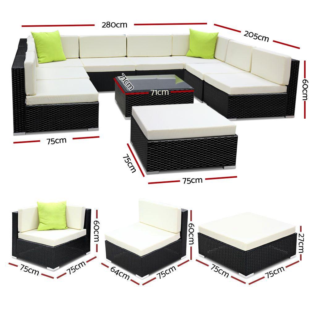 Garden 10PC Outdoor Furniture Sofa Set Wicker Garden Patio Lounge